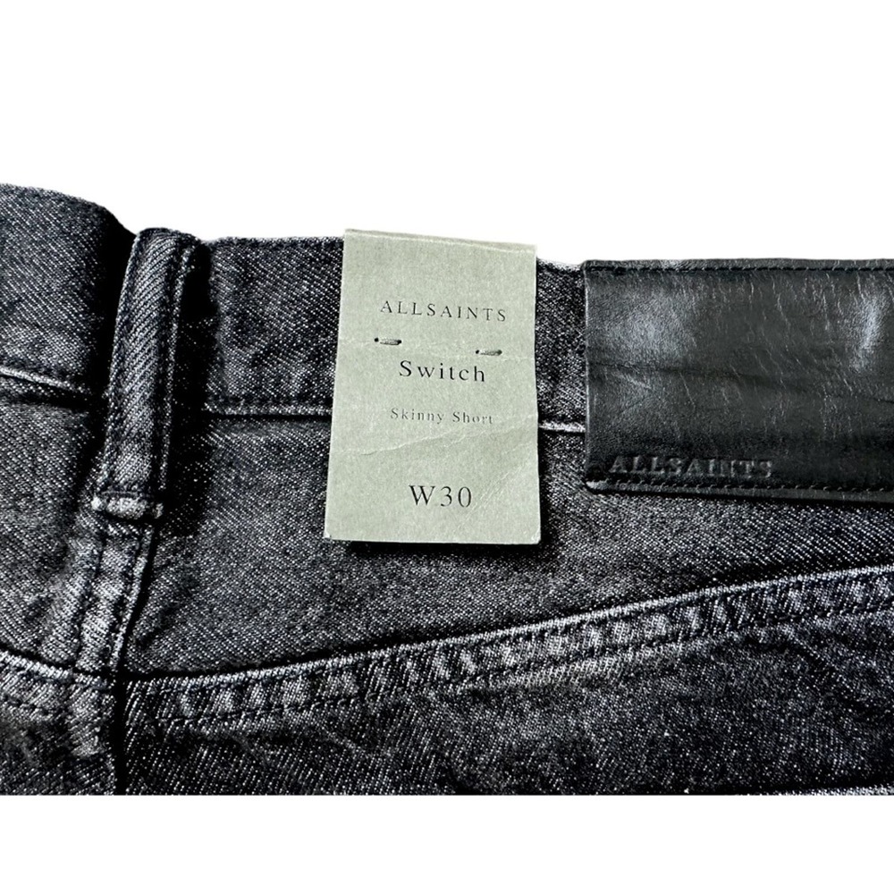 All Saints Men Switch Black Denim Shorts Button Fly Frayed Hem Multiple Size NWT - Picture 3 of 6